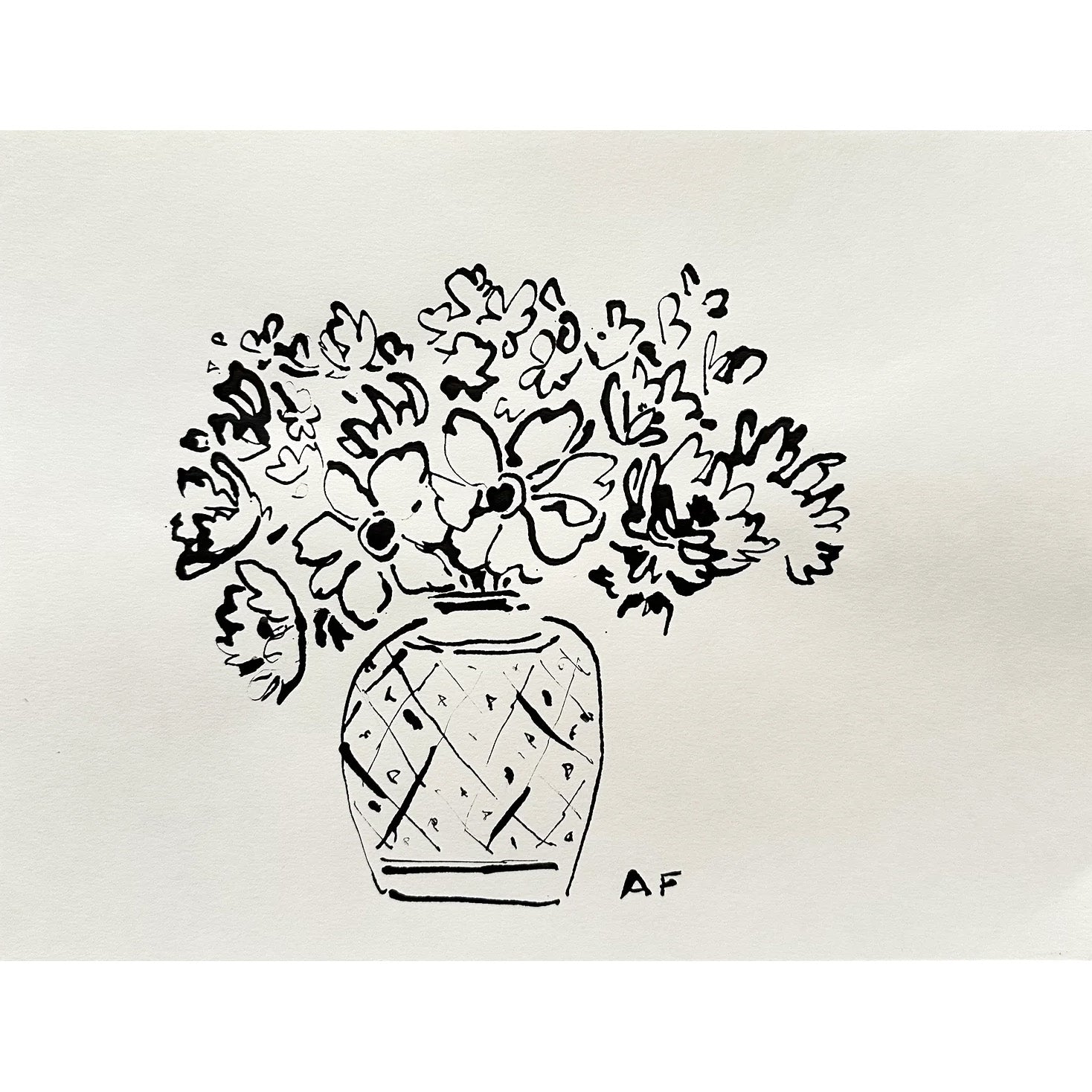 India Ink Anemones in Vase by Aislinn Forbes