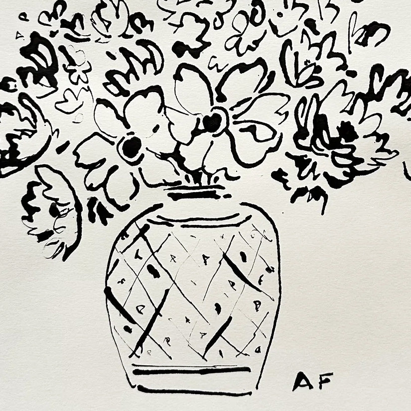 India Ink Anemones in Vase by Aislinn Forbes