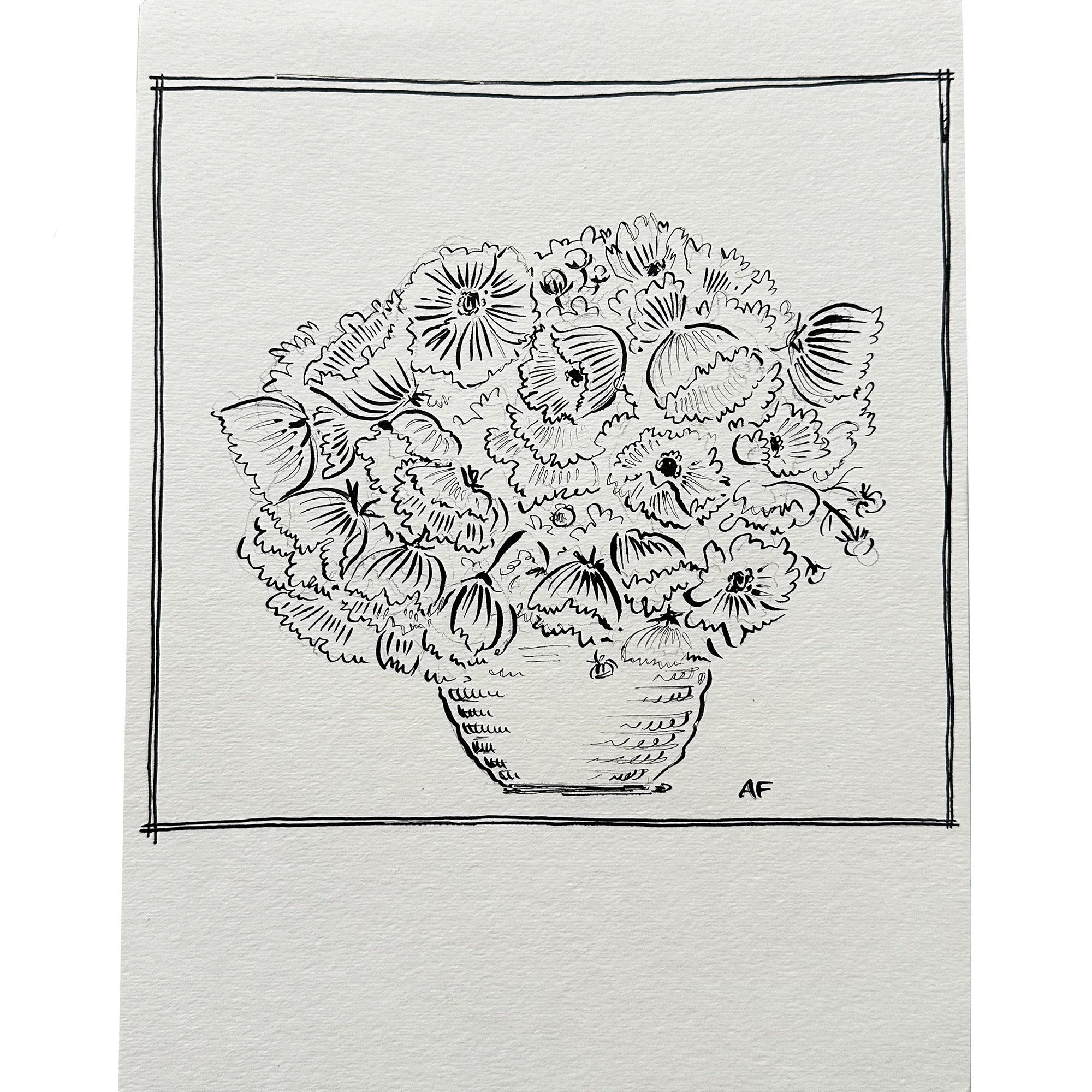 India Ink Cosmos in Vase i by Aislinn Forbes
