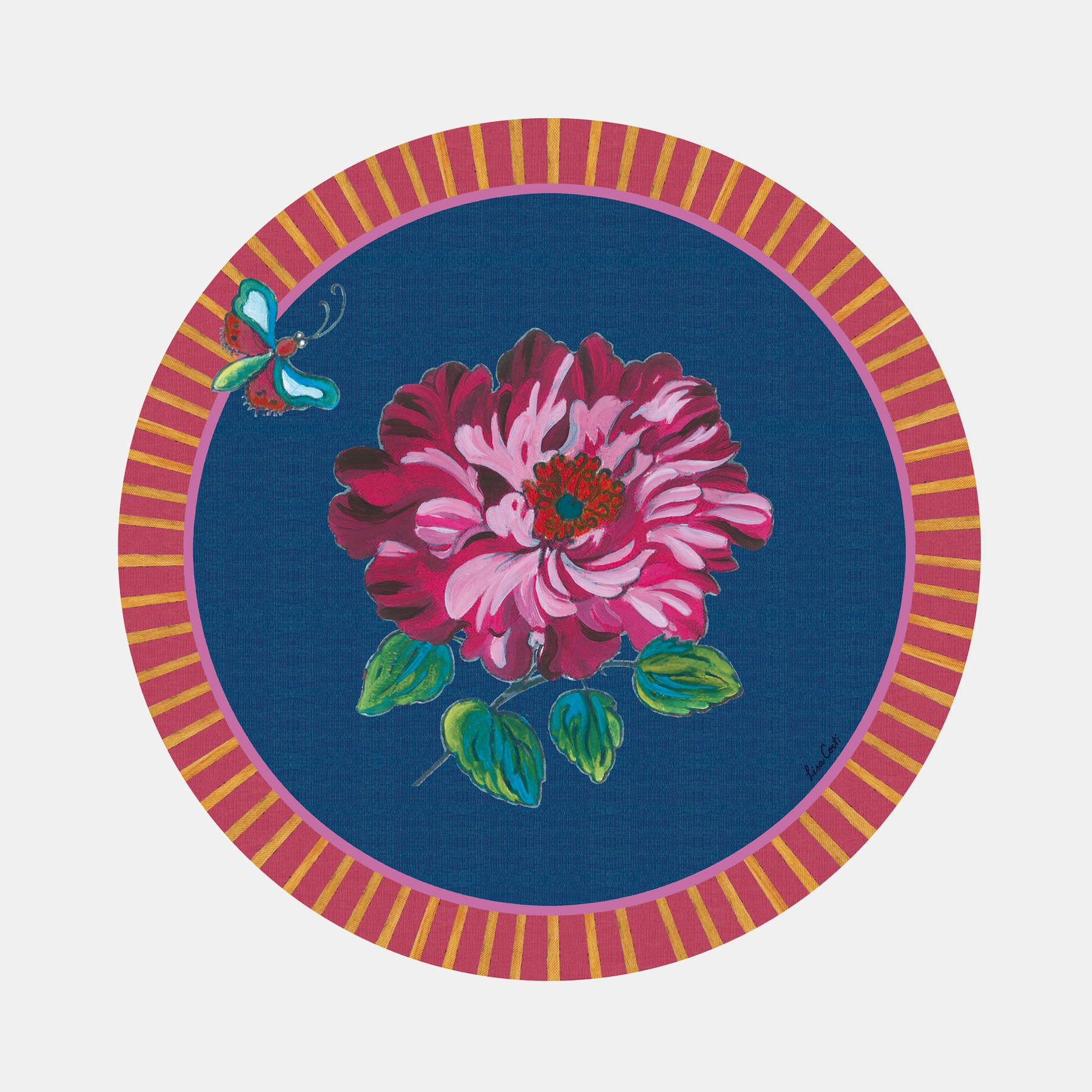 Round Wild Rose Royal Blue Placemat