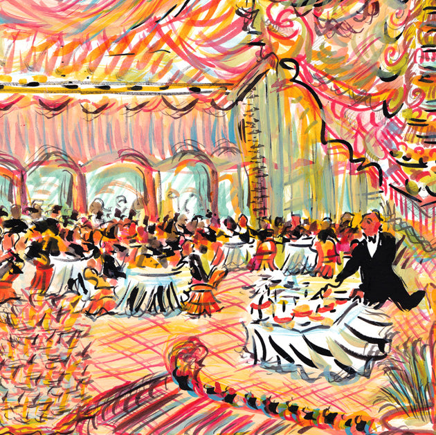 Pink Dining Room with White Tablecloths Print