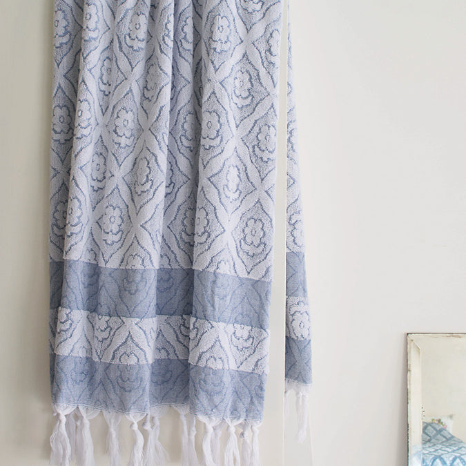 Flower Bath Towel, navy blue