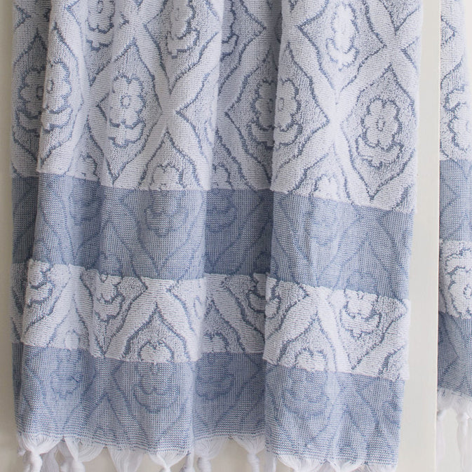 Flower Bath Towel, navy blue