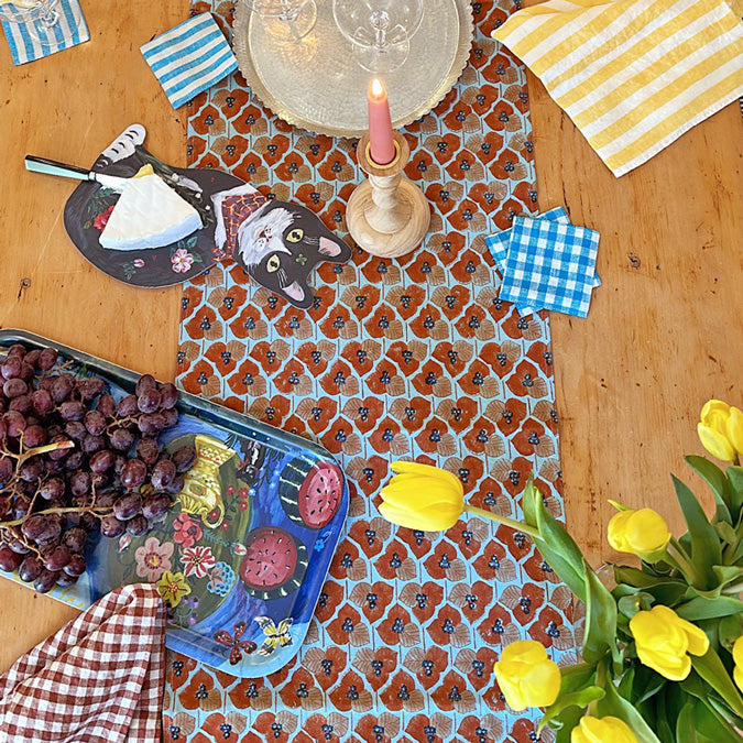 Linen Napkin, dark orange gingham