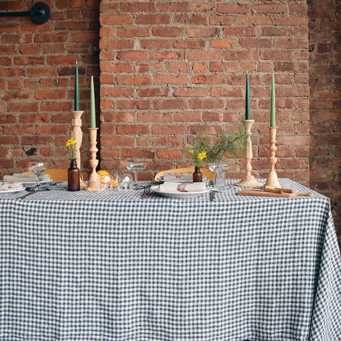 Linen Tablecloth in Anthracite Gingham