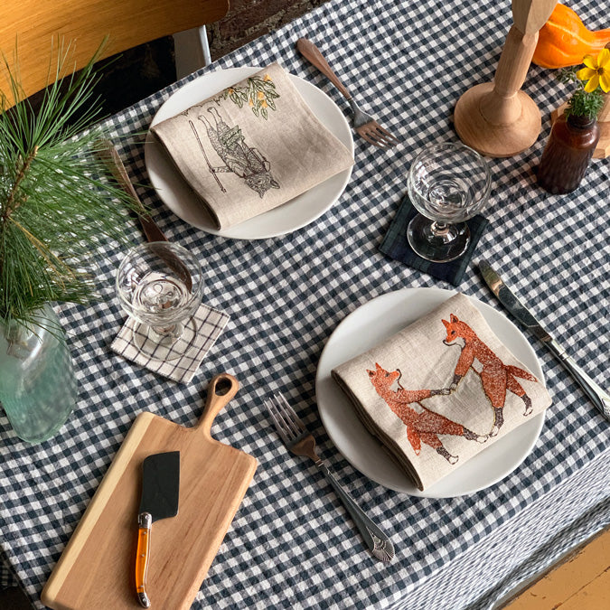 Linen Tablecloth in Anthracite Gingham