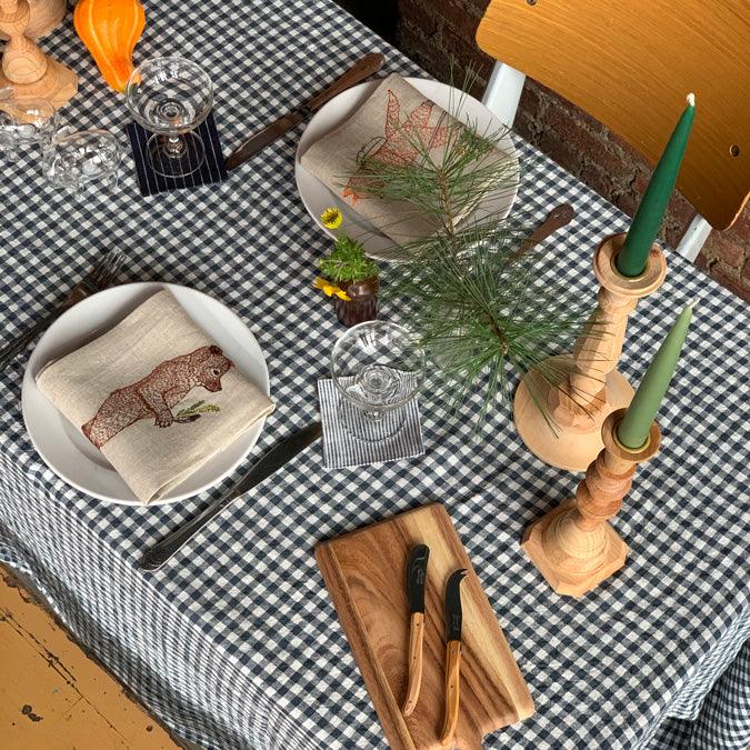 Linen Tablecloth in Anthracite Gingham