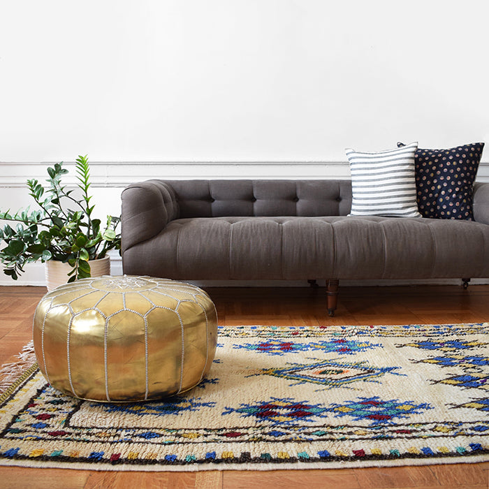 Moroccan Leather Pouf in Gold