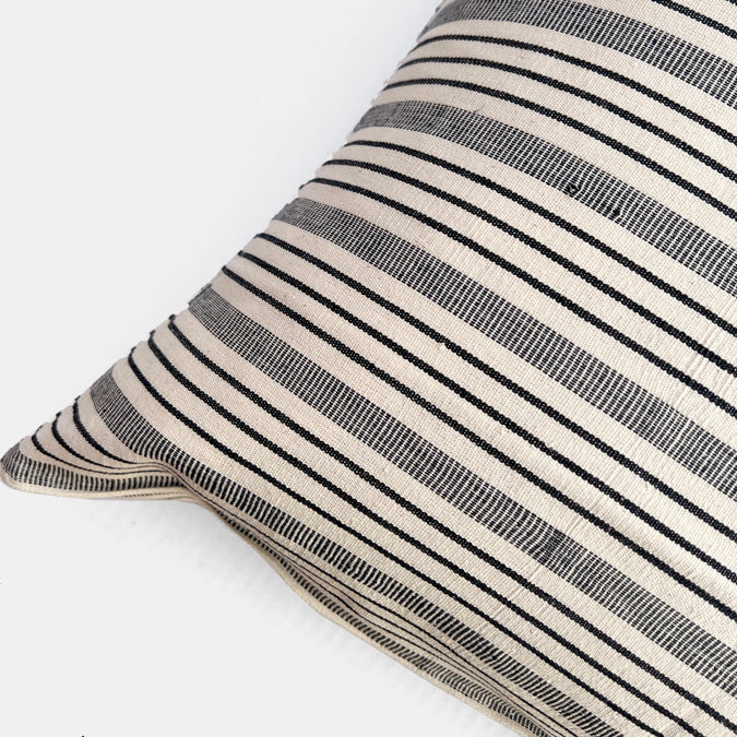 Black Triple Stripe Pillow, square