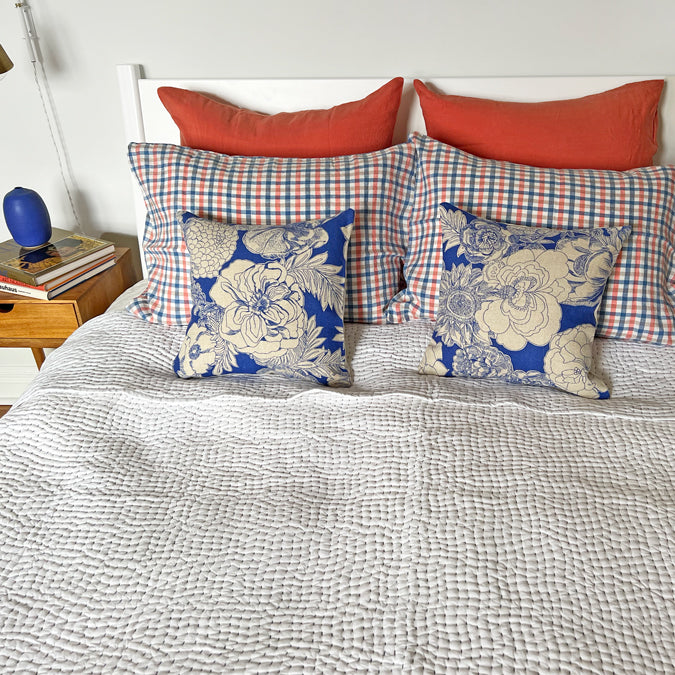 Linen Standard Pillowcase, blue coral gingham