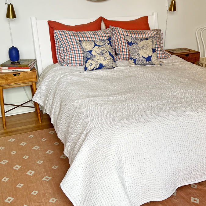 Linen Standard Pillowcase in Blue Coral Gingham
