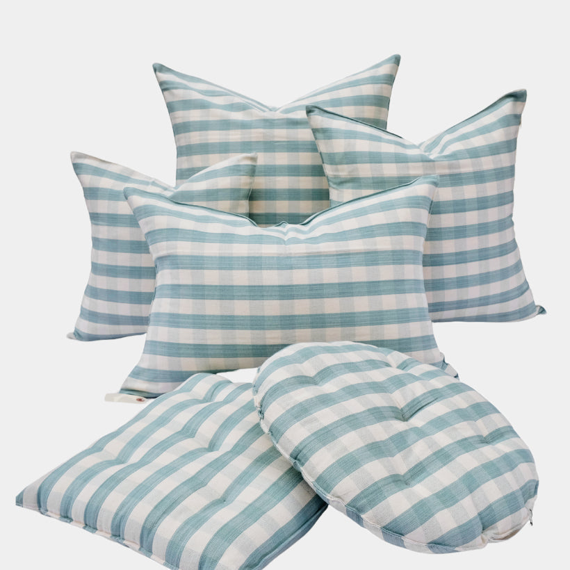 Celadon Green Gingham Square Pillow