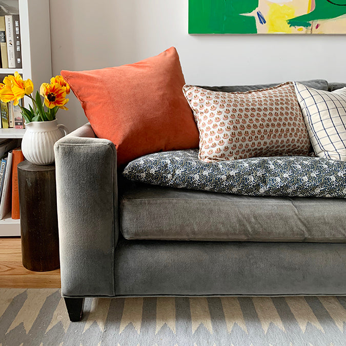Winthrop Tangelo Velvet Square Pillow