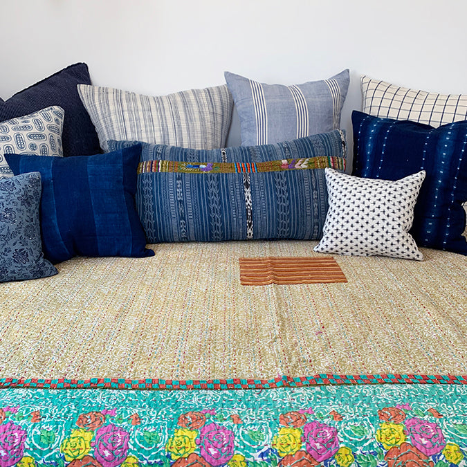 Indigo Wide Stripe Square Pillow