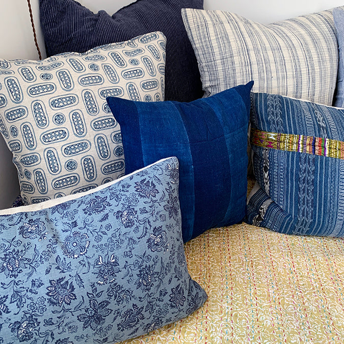 Indigo Wide Stripe Square Pillow