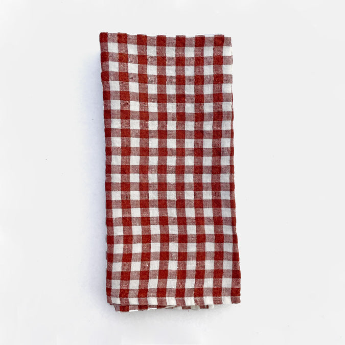 Linen Napkin, dark orange gingham