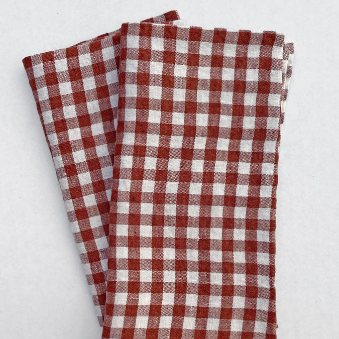 Linen Napkin, dark orange gingham