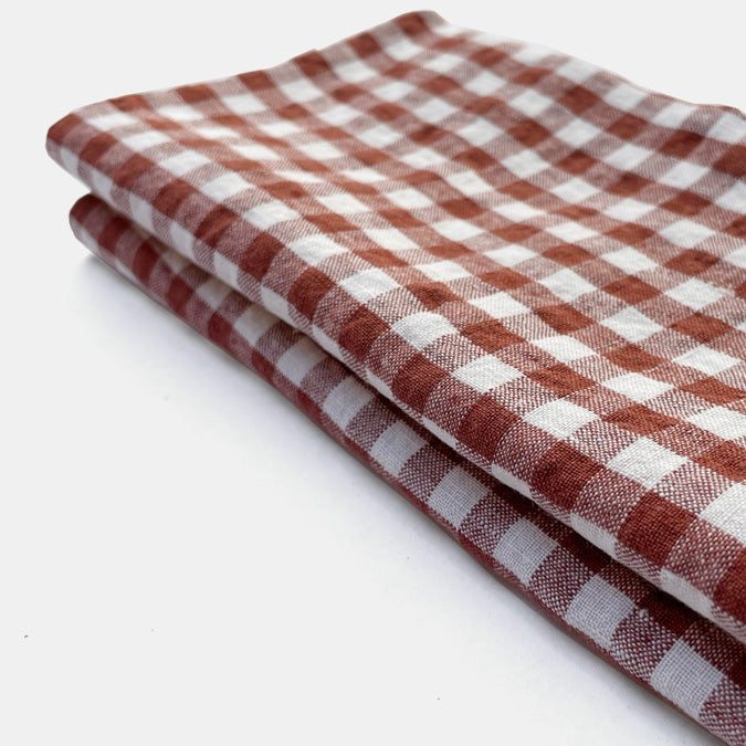 Linen Napkin, dark orange gingham