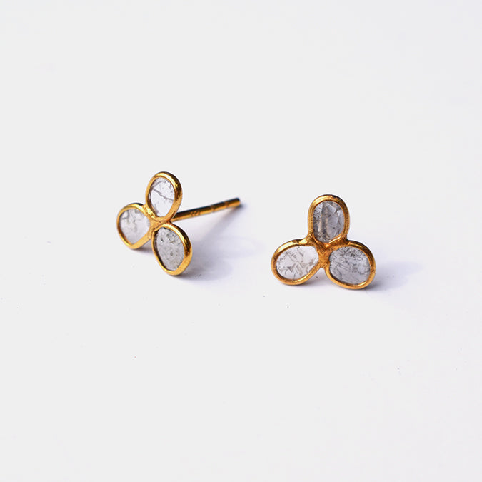 Diamond Slice Flower Trio Studs