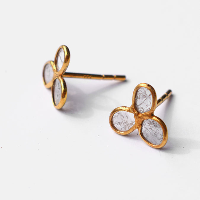 Diamond Slice Flower Trio Studs