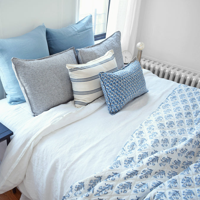 Natural with Blue Stripe Lumbar Pillow