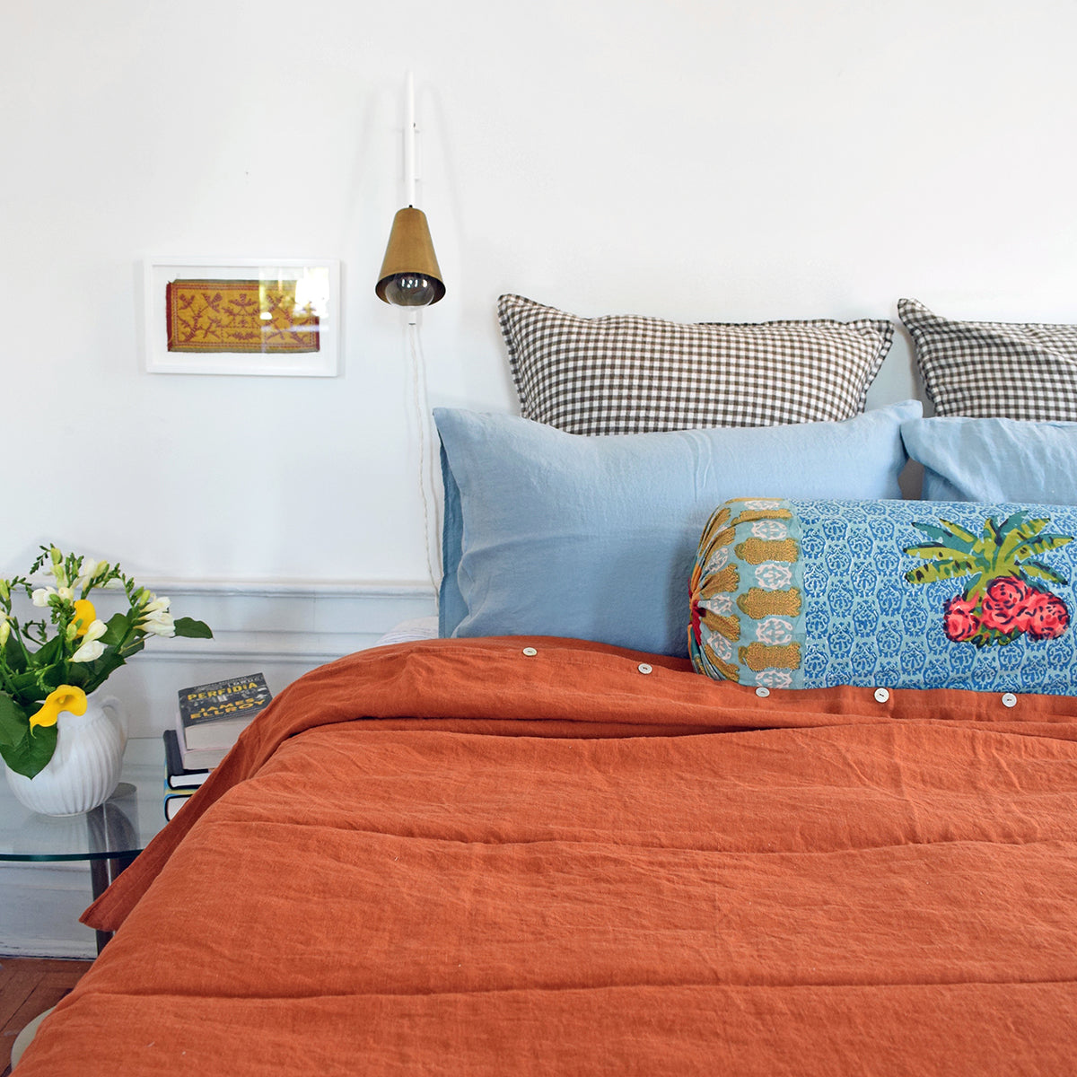 Linen Euro Pillowcase in Brown Gingham