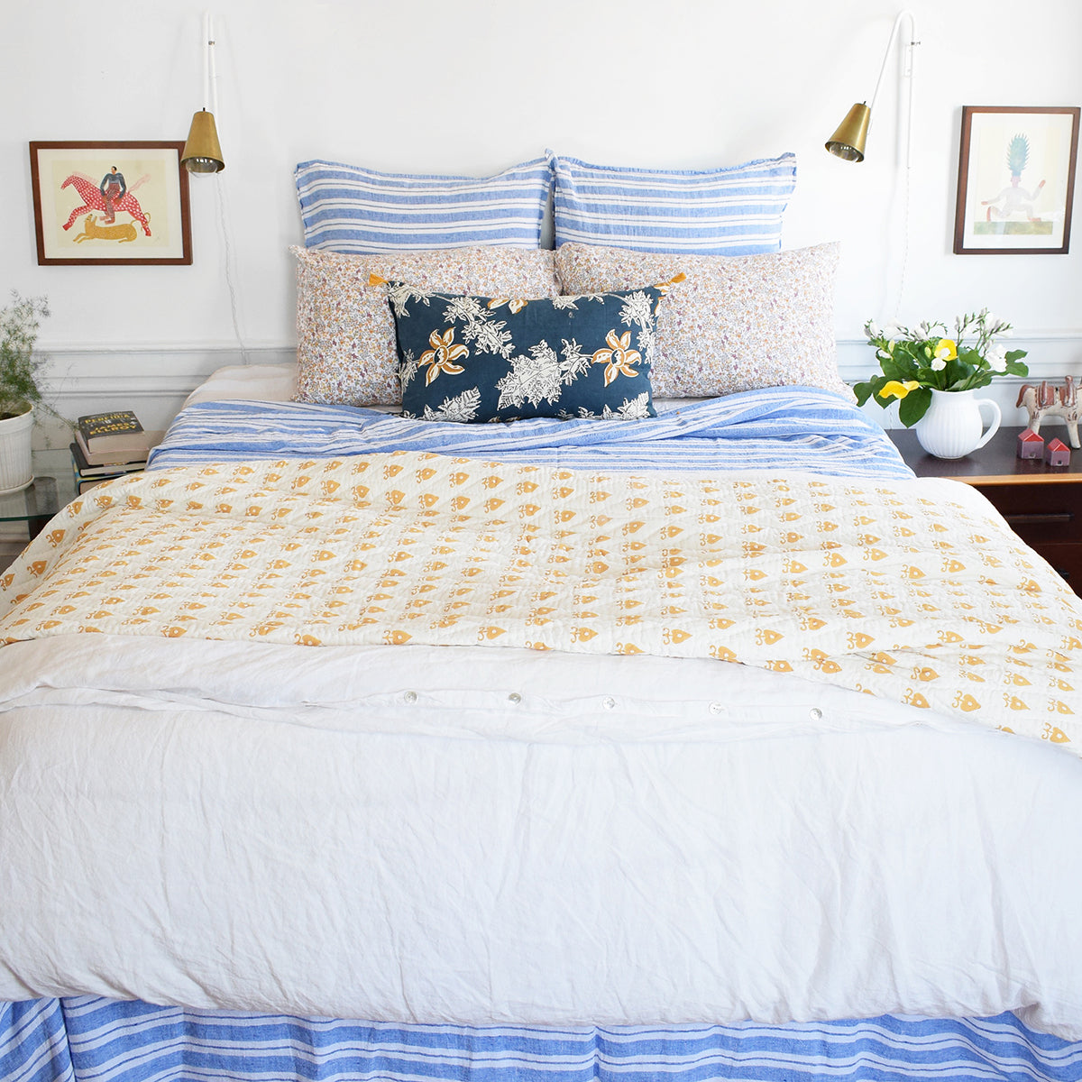 Linen Euro Pillowcase in Large Blue Stripes