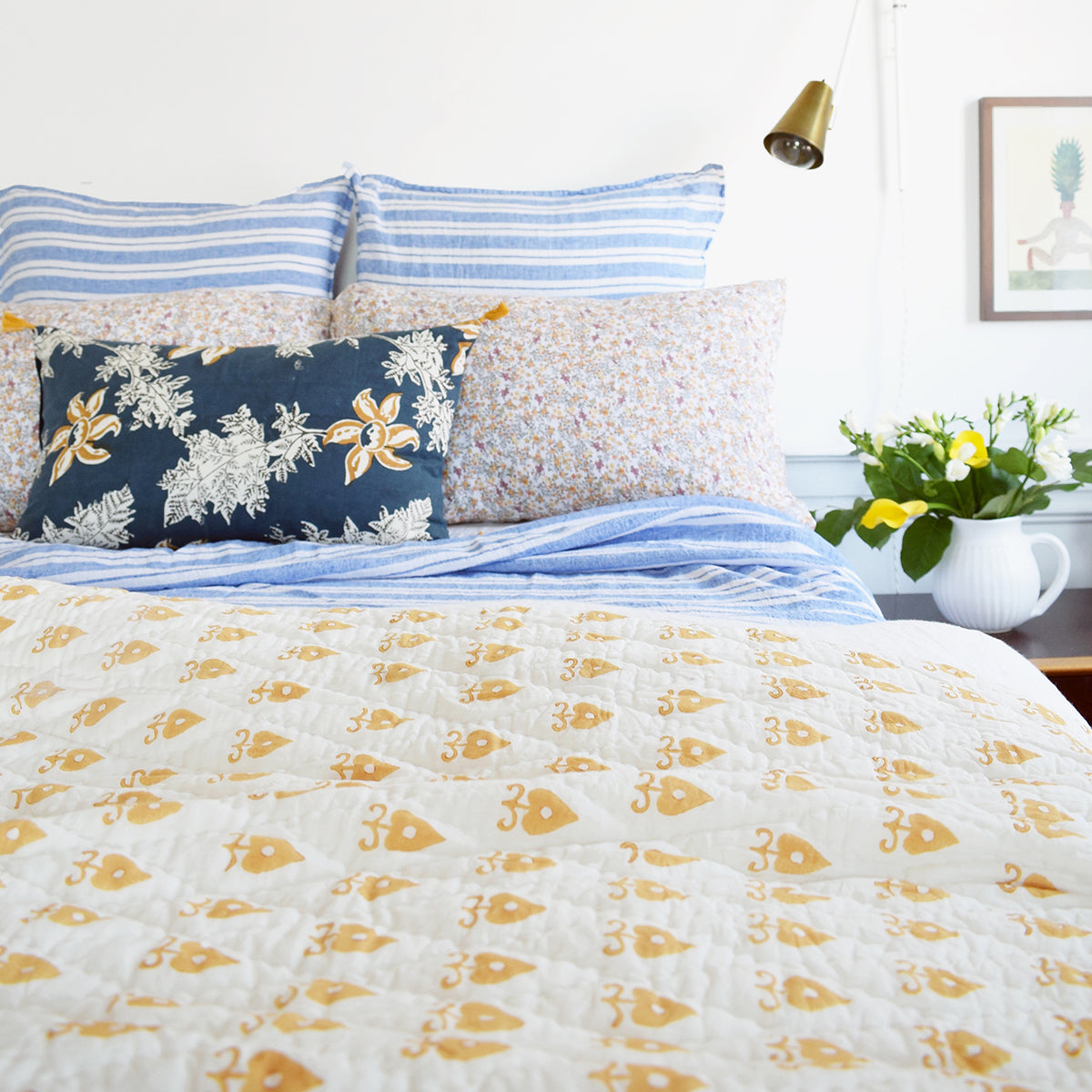 Linen Euro Pillowcase in Large Blue Stripes