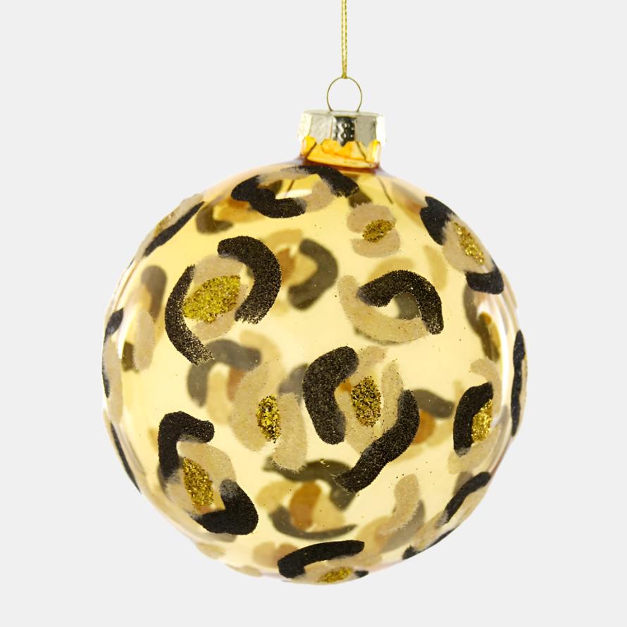 Transparent Glittered Leopard Ball Ornament