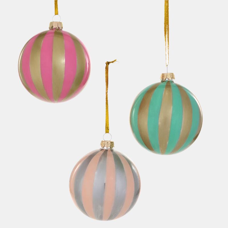 Striped Metallic Ball Ornament: Assorted