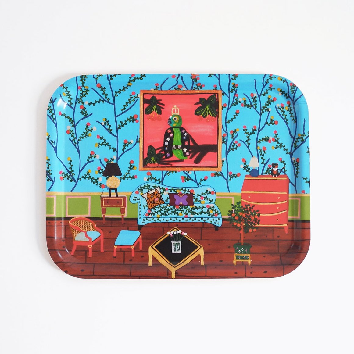 Rectangle designer tray in Scandinavian tray style in a blue home interiors painting for dining or home decor - Collyer's Mansion