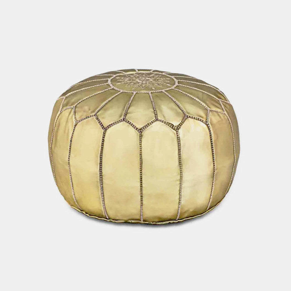 Moroccan Leather Pouf in Gold
