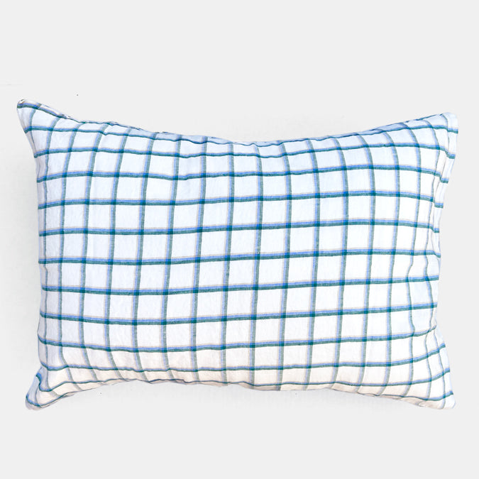 Linen Standard Pillowcase, beige green checks