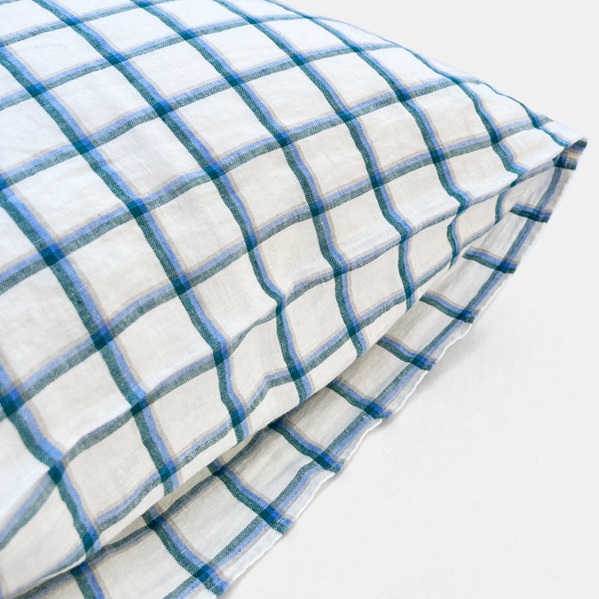 Linen Standard Pillowcase, beige green checks