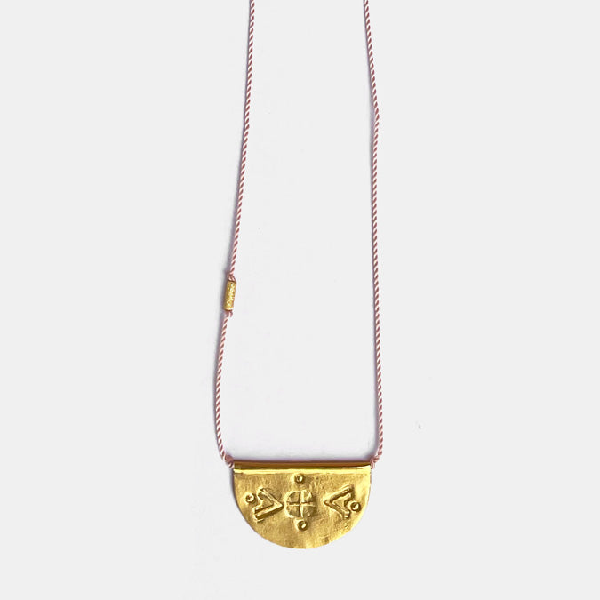 Large Half Moon Talisman on Pink Necklace