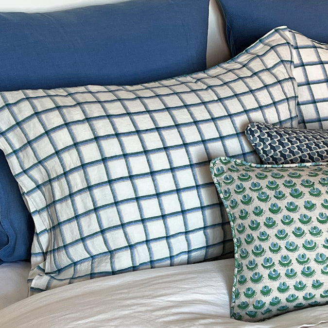Linen Standard Pillowcase in Beige Green Checks