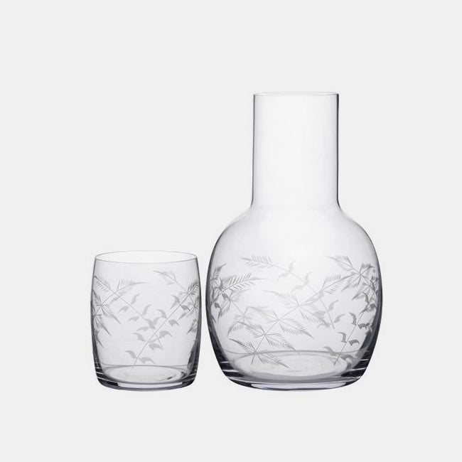 Half Liter Glass Water Carafe and Glass with Etched Design - the Envoy