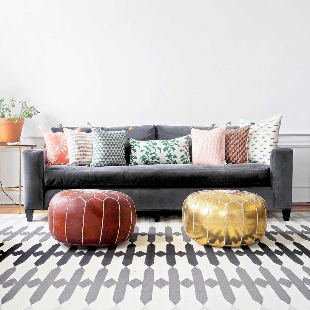 Moroccan Leather Pouf in Gold