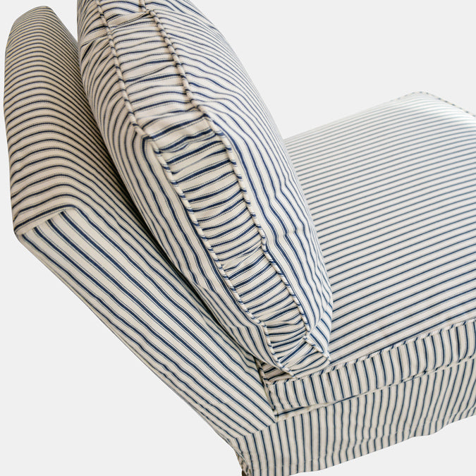 Clara Chair Slipcovered in French Ticking Indigo