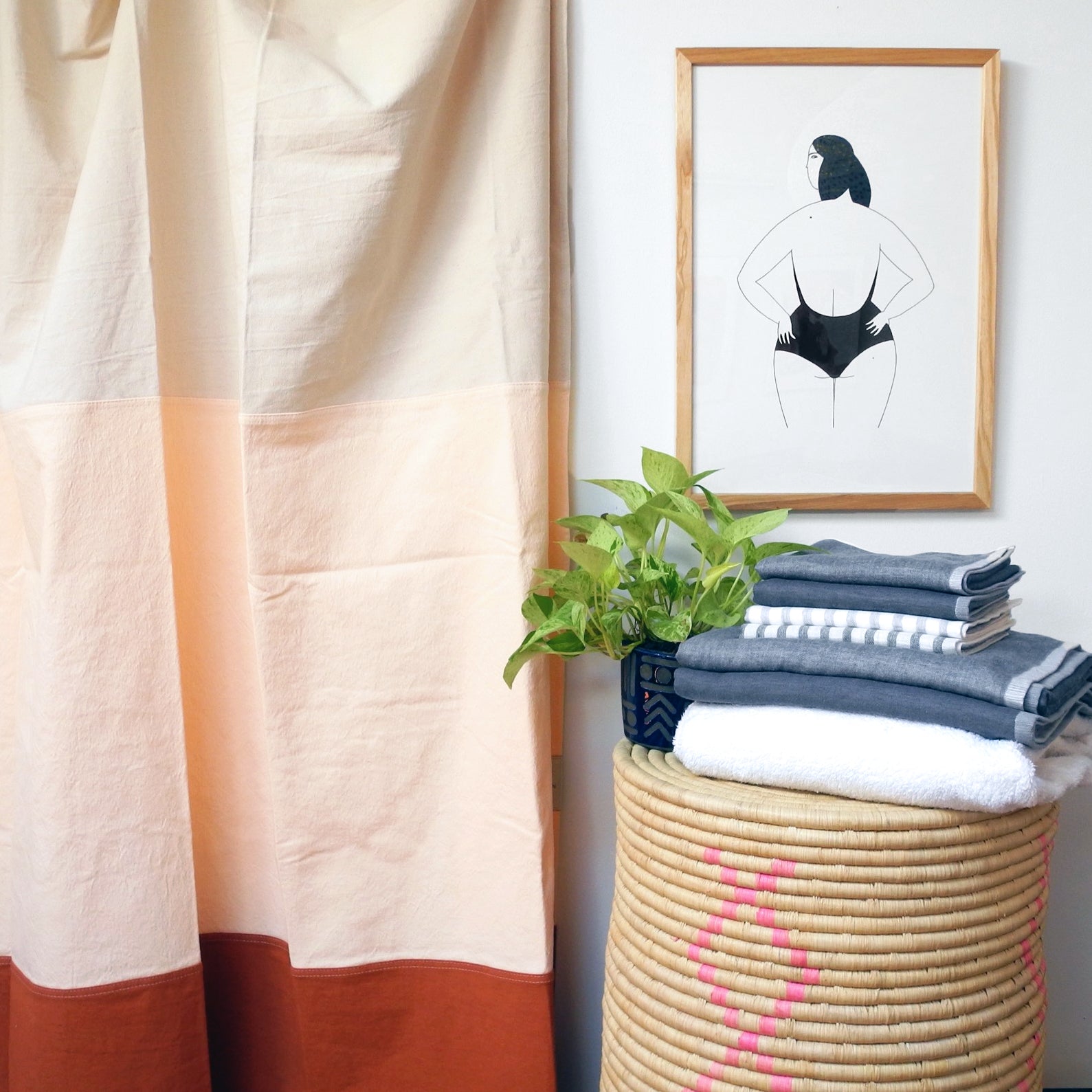 Two Tone Hand Towel in Charcoal Chambray