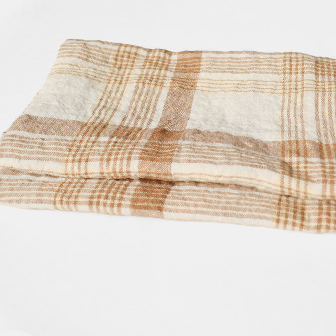 Linen Napkin, caramel checks