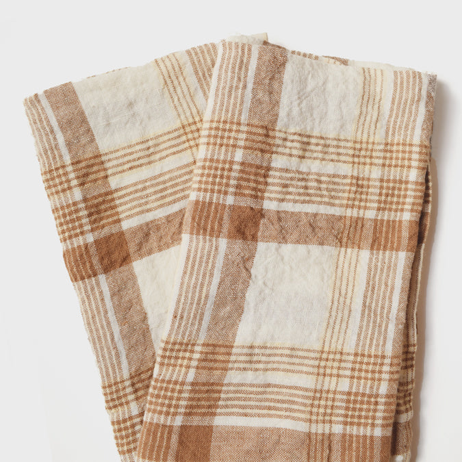 Linen Napkin, caramel checks