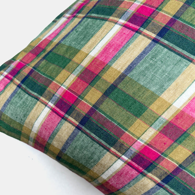 Linen Standard Pillowcase, green madras