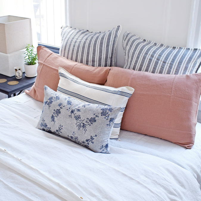 Natural with Blue Stripe Lumbar Pillow