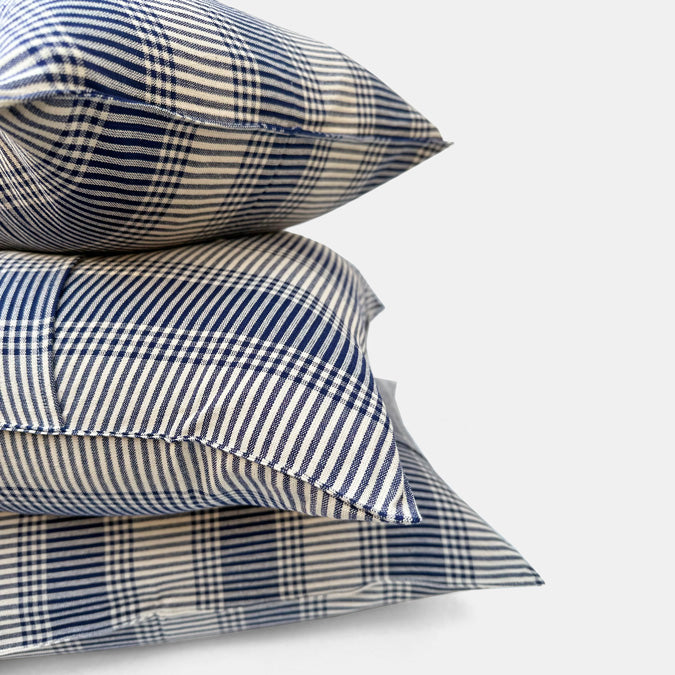 Navy Tartan Stripe Pillow, lumbar