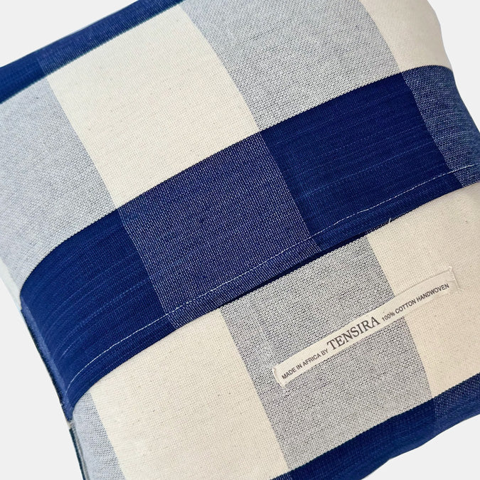 Navy and Off White Check Pillow, square