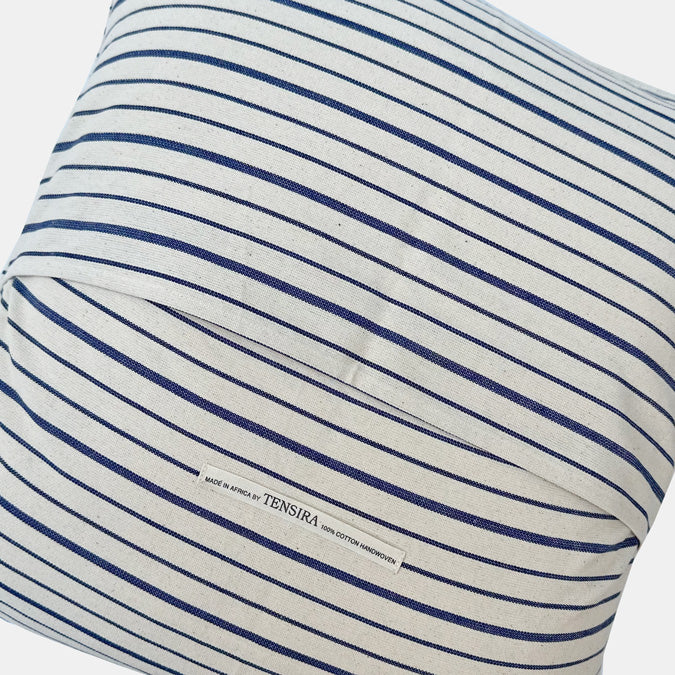 Off White Narrow Navy Stripe Pillow, square