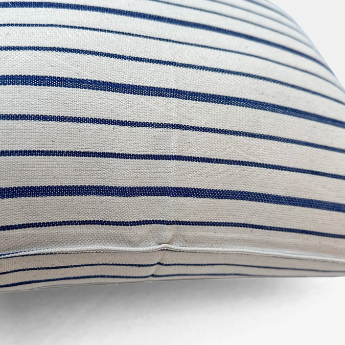 Off White Narrow Navy Stripe Pillow, square