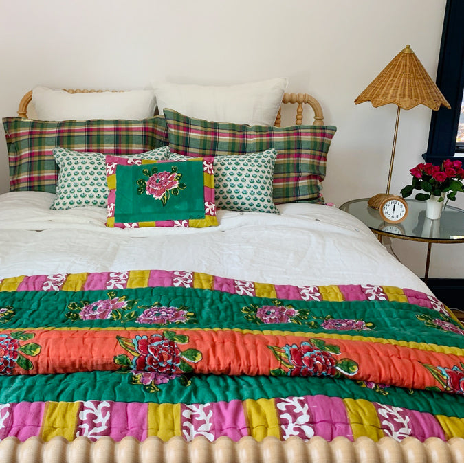Linen Standard Pillowcase in Green Madras