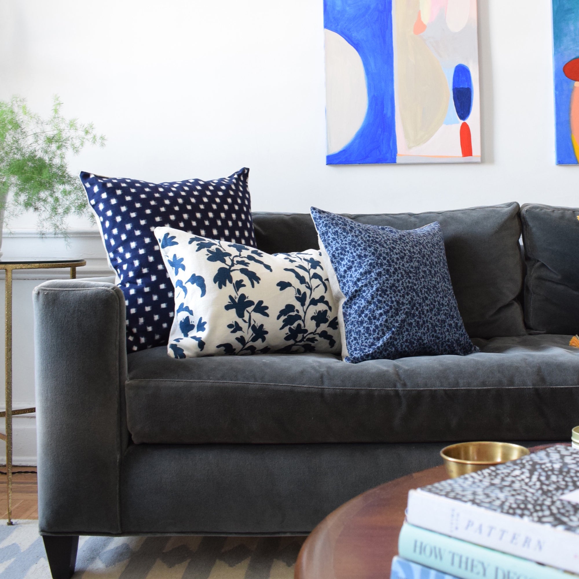 Navy Vine Lumbar Pillow